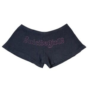 Suicide Girls Shorts L Thermal Black Grey Pin Up‎ Tattoo Spooky Sexy Vtg Y2k
